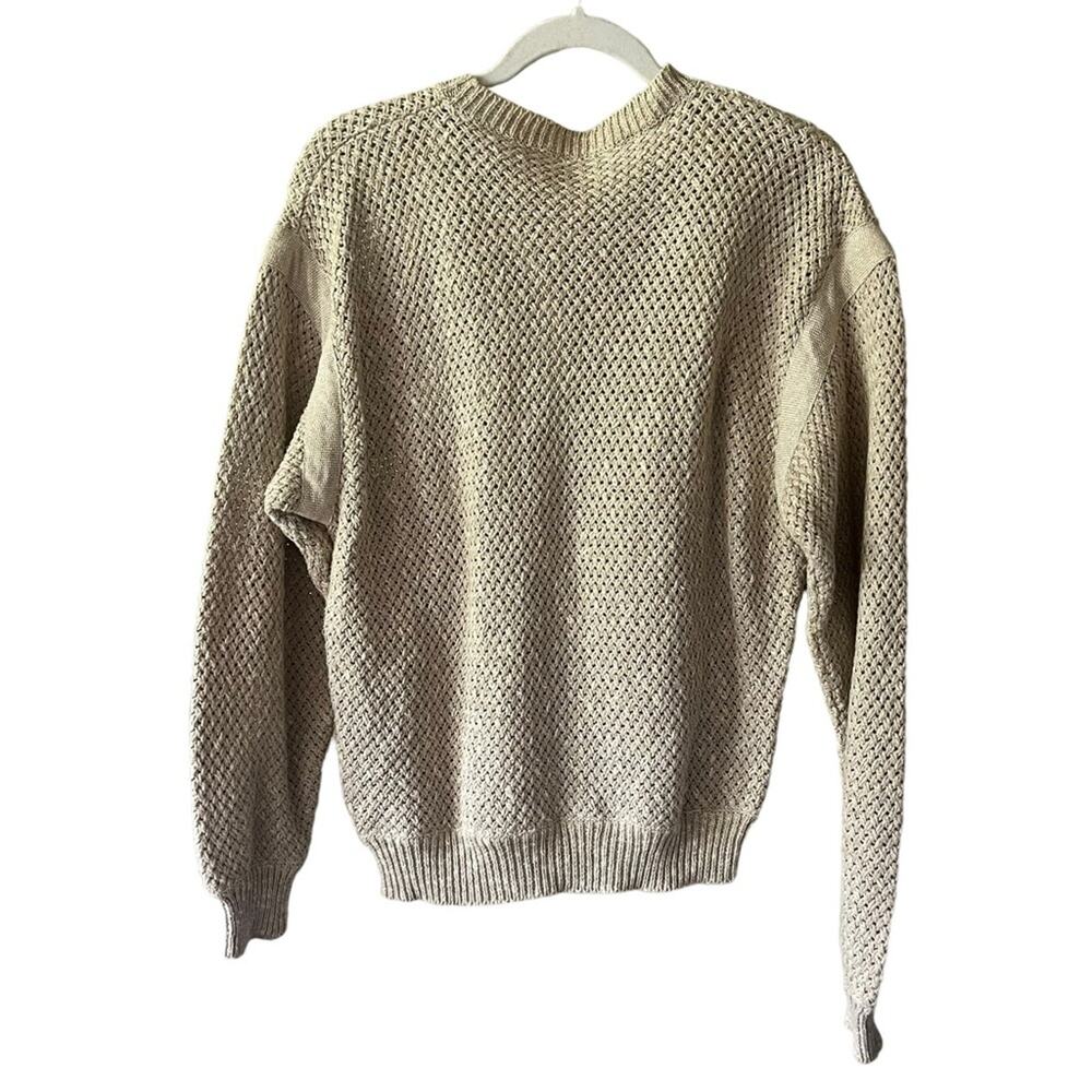 Umberto Ginocchietti Chunky Fisherman Knit Sweater Top Linen Coastal Beige Tan - Picture 3 of 12